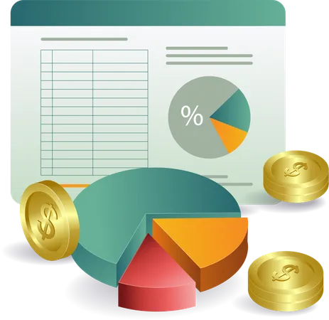 Gráfico circular de datos de monitorización del análisis financiero de los ingresos del negocio  Illustration