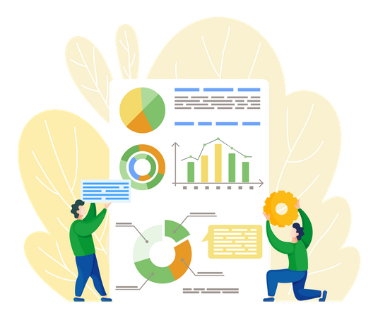 Equipe desenvolvendo gráfico de análise de dados  Ilustração