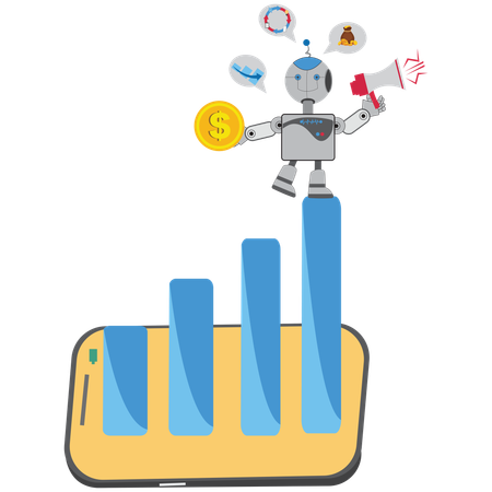 Análise de gráfico de marketing com inteligência artificial  Ilustração