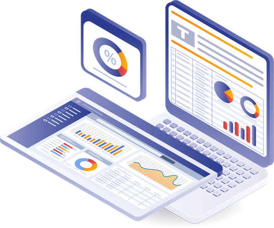 Gráfico de análise de tela de computador  Ilustração