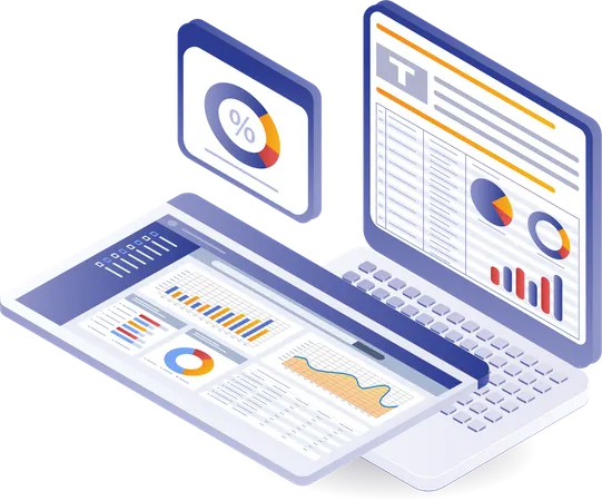Gráfico de análise de tela de computador  Ilustração