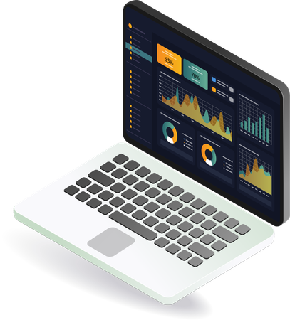 Gráfico de análisis empresarial mostrado en la pantalla de una computadora portátil  Ilustración