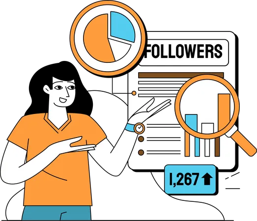 Gráfico de aumento de seguidores  Ilustração