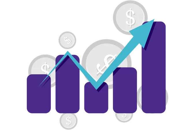 Gráfico de barras ascendente con moneda  Ilustración