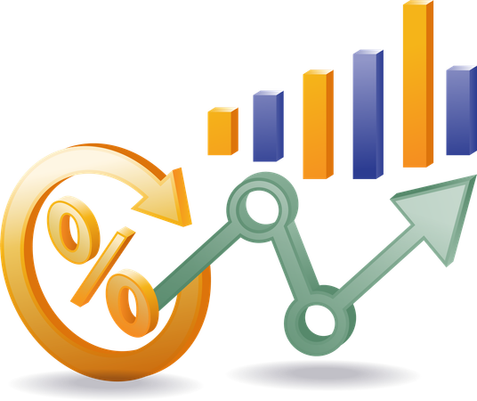 Gráfico de barras da porcentagem de crescimento da organização empresarial  Ilustração