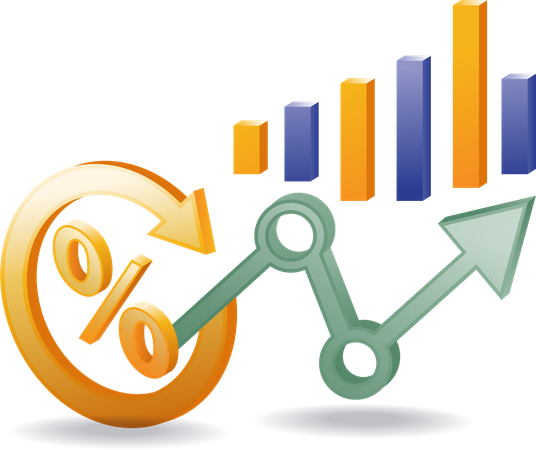 Gráfico de barras del porcentaje de crecimiento de una organización empresarial  Ilustración