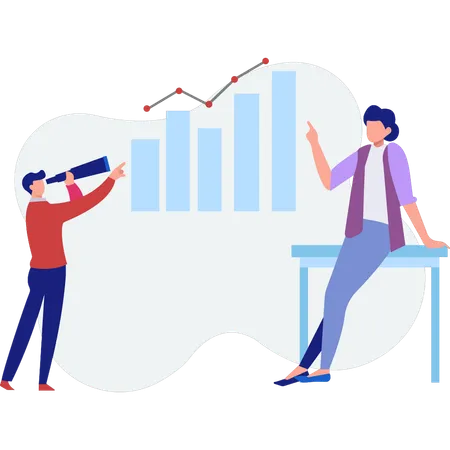 Gráfico de barras de observación de empleados mediante el uso de un catalejo  Ilustración