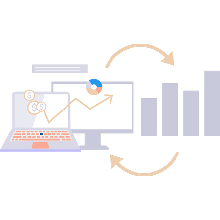 Gráfico de barras que se muestra en la pantalla del monitor  Ilustración