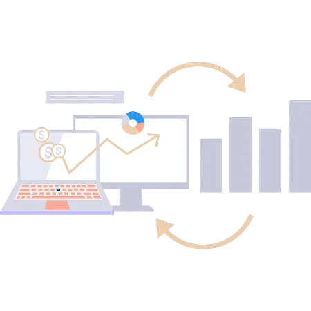 Gráfico de barras que se muestra en la pantalla del monitor  Ilustración