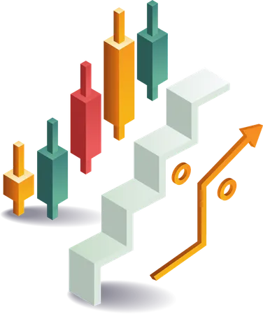 Gráfico de caramelos y escalera de analistas comerciales  Ilustración