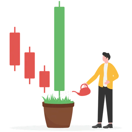 Gráfico de crecimiento de los ingresos del negocio del empresario  Ilustración