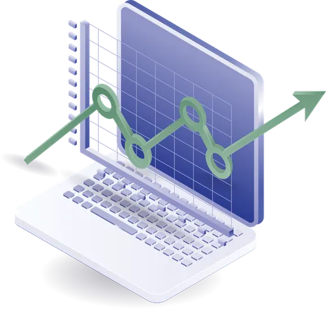 Gráfico de crecimiento de negocio en línea en computadora  Ilustración