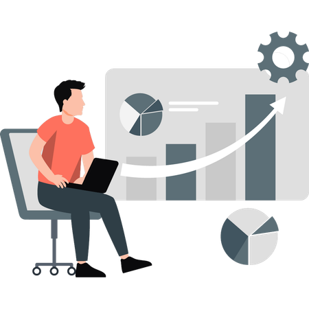 Niño configurando un gráfico de crecimiento empresarial  Ilustración