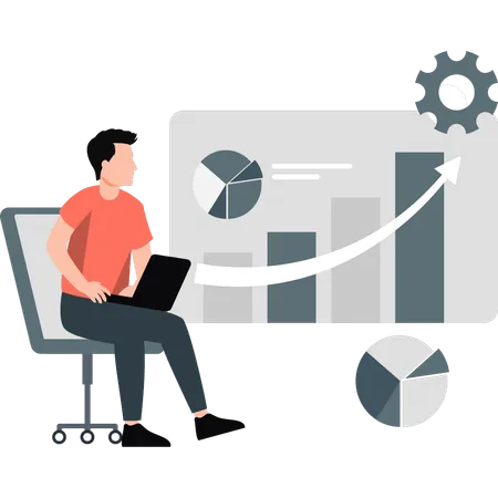 Niño configurando un gráfico de crecimiento empresarial  Ilustración