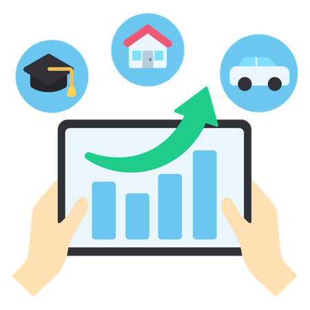 Gráfico de crescimento de investimentos online  Ilustração