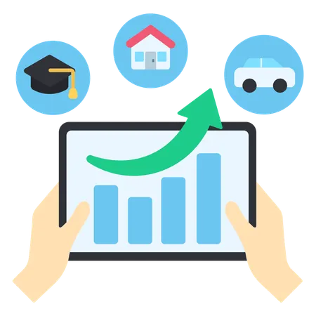 Gráfico de crescimento de investimentos online  Ilustração