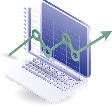 Gráfico de crescimento de negócios online no computador  Ilustração