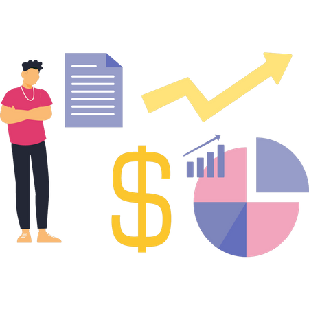 Menino olhando gráfico de dólar  Ilustração