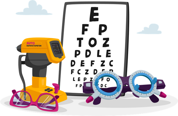 Tabela de equipamentos oftalmológicos para verificação da visão  Ilustração