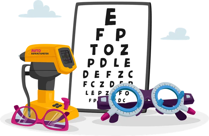 Tabela de equipamentos oftalmológicos para verificação da visão  Ilustração