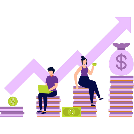 A equipe está trabalhando em um gráfico de dólar  Ilustração