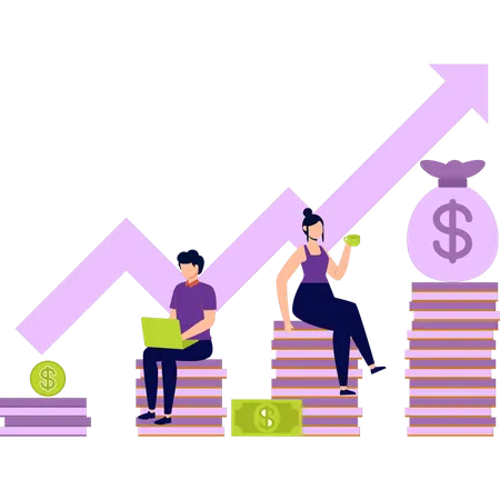 A equipe está trabalhando em um gráfico de dólar  Ilustração