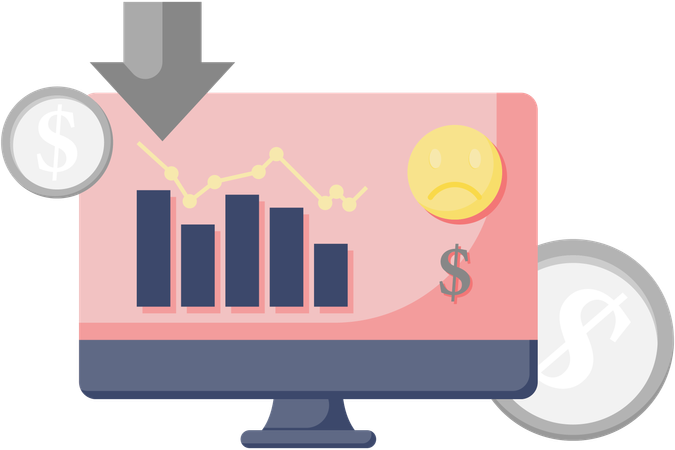 Exibição de declínio do gráfico de ações no monitor  Illustration