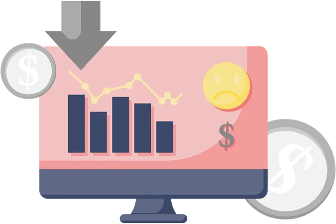 Exibição de declínio do gráfico de ações no monitor  Illustration