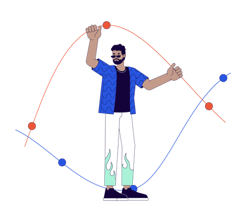 Homem negro segurando gráfico de linhas  Ilustração