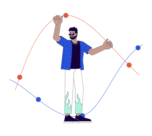 Homem negro segurando gráfico de linhas  Ilustração