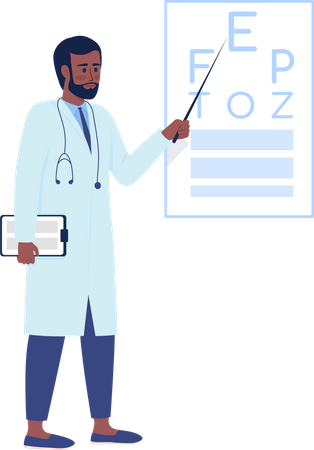 Gráfico de teste oftalmológico próximo ao oftalmologista  Ilustração