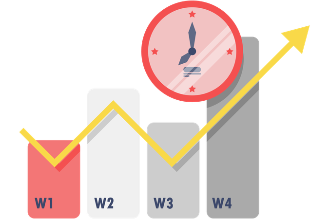 Gráfico e relógio de crescimento de negócios  Ilustração