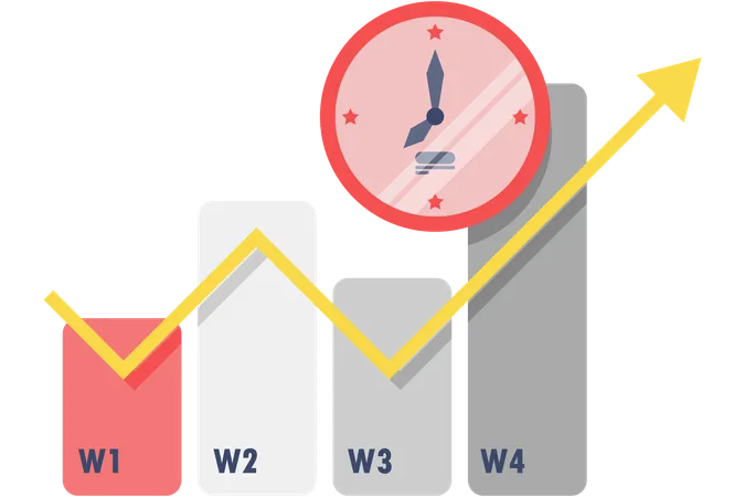 Gráfico e relógio de crescimento de negócios  Ilustração