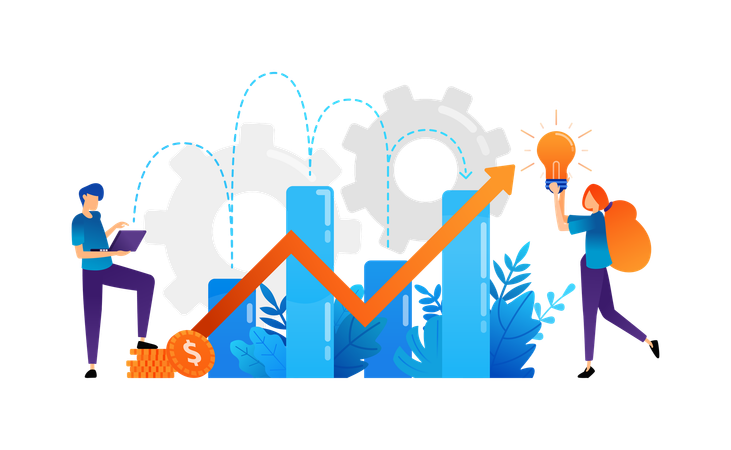 Gráfico financeiro para aumentar o valor da empresa e a experiência nos negócios  Ilustração