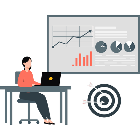 Empleada trabajando en un gráfico infográfico  Ilustración