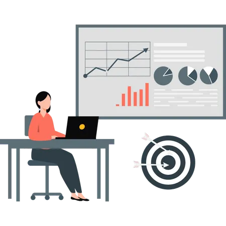 Empleada trabajando en un gráfico infográfico  Ilustración