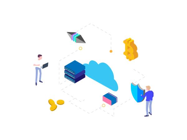 Criptomoneda de minería de nube gráfica isométrica  Ilustración