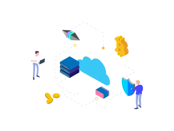 Criptomoneda de minería de nube gráfica isométrica  Ilustración