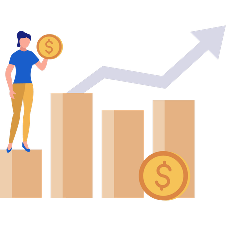 Mulher trabalhando no gráfico financeiro  Ilustração