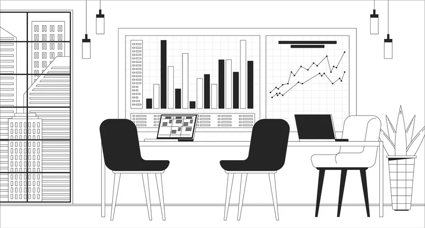 Sala de conferências de quadro branco de gráfico vazia  Ilustração