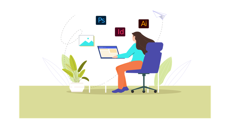 Grafikdesigner arbeitet am Laptop  Illustration