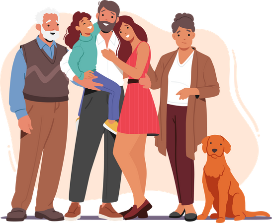 Gran familia feliz unida  Ilustración
