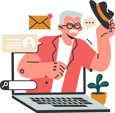 Grand father talking online  Illustration