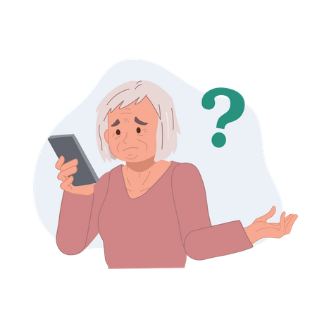 Grand-mère a des problèmes avec les téléphones portables  Illustration