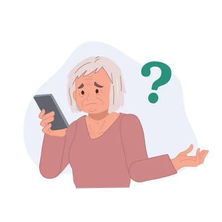 Grand-mère a des problèmes avec les téléphones portables  Illustration