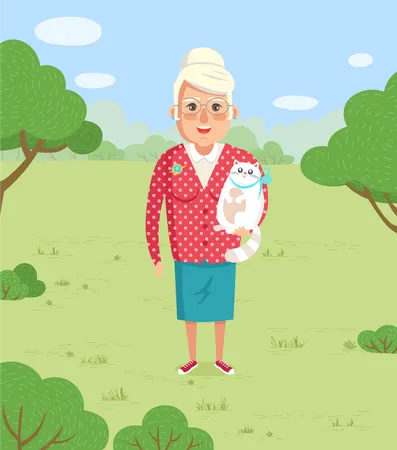 Grand-mère avec chat  Illustration