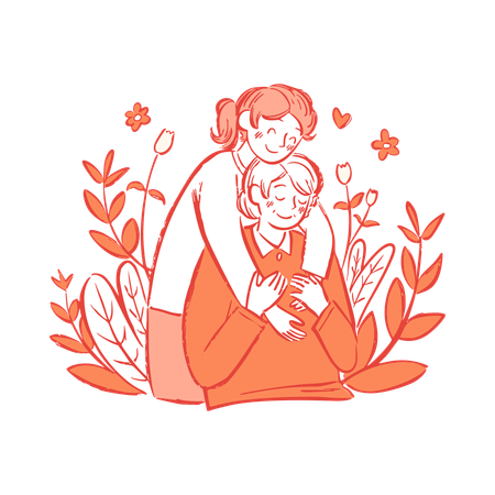 Grand-mère et mère partageant l'amour dans un cadre floral  Illustration