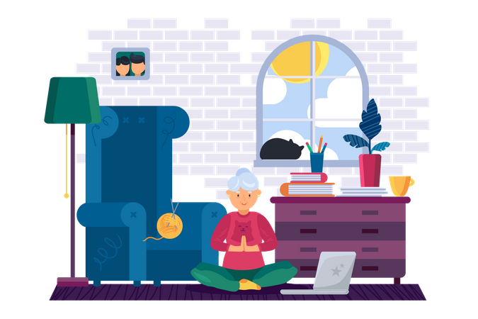 Grand-mère faisant du yoga  Illustration