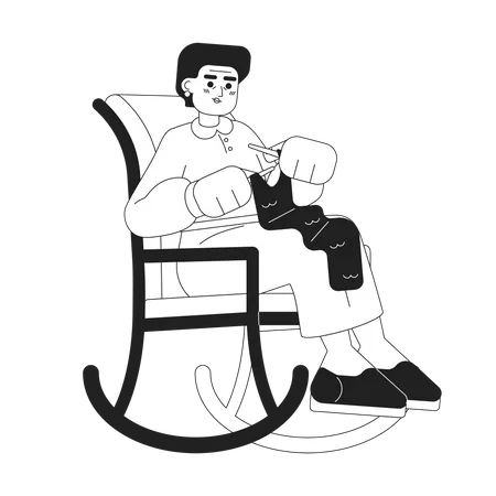 Fil à tricoter grand-mère dans une chaise à bascule  Illustration