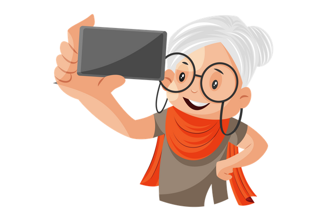 Grand-mère prenant un selfie au téléphone  Illustration